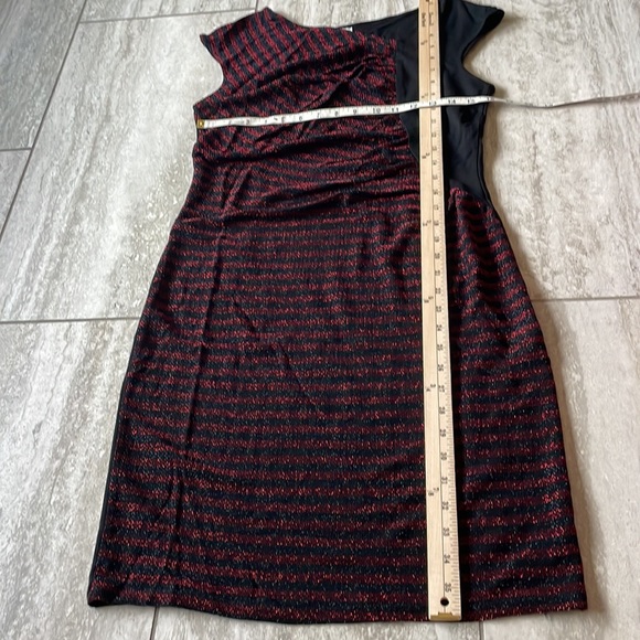 Lapis Black & Red Striped Dress Shirred Front Sleeveless Body-con Large - Picture 2 of 7